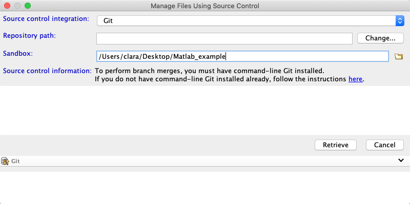 Choose Git as Source control integration