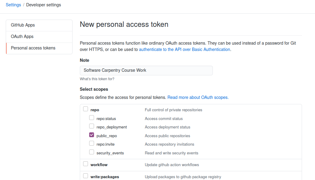 Configure Personal Access Token on GitHub